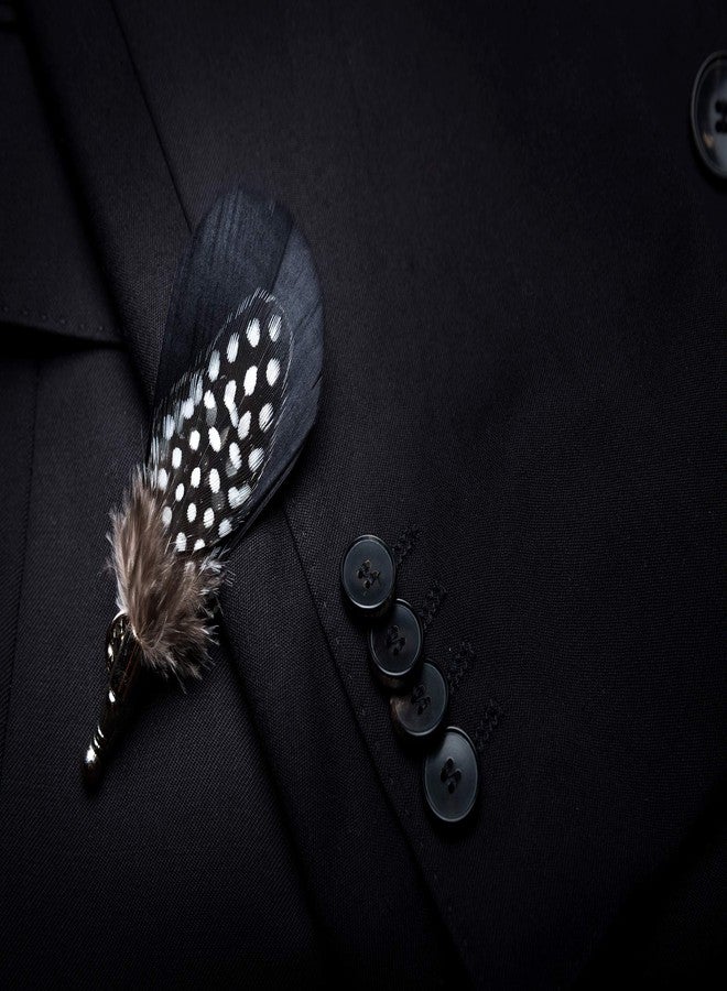 RBOCOTT Mens Handmade Feather Pre-tied Bow tie and Brooch Sets (black/white) - Image 5